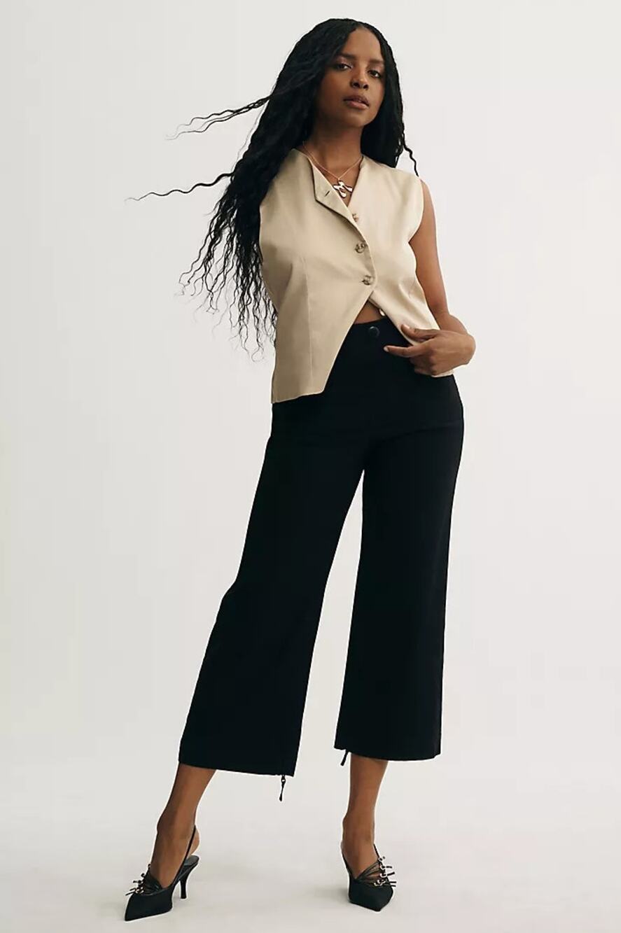 ANTHROPOLOGIE x MAEVE Colette High-Rise Wide-Leg Pant Magic Black Sz 23 $120 P12